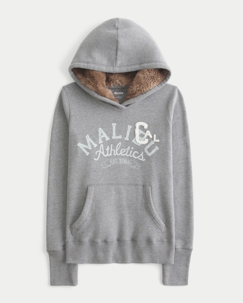 faux fur lining hooded patterned hoodie
