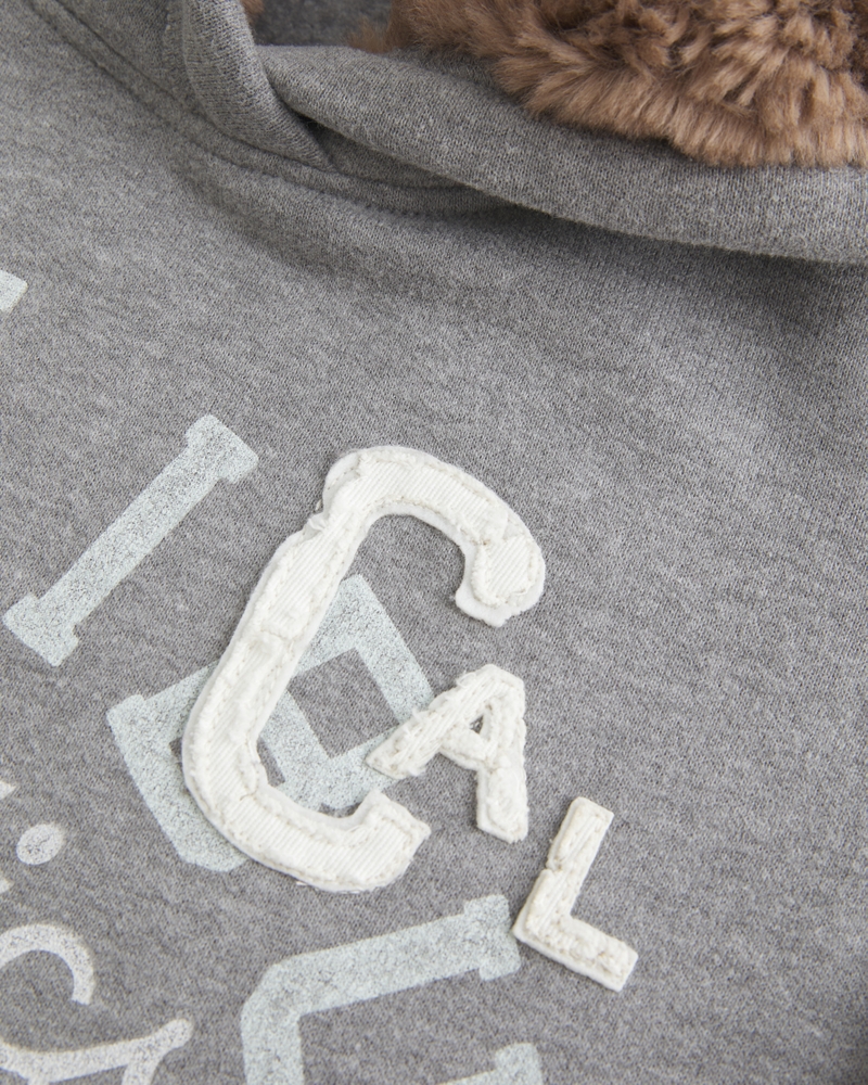 faux fur lining hooded patterned hoodie