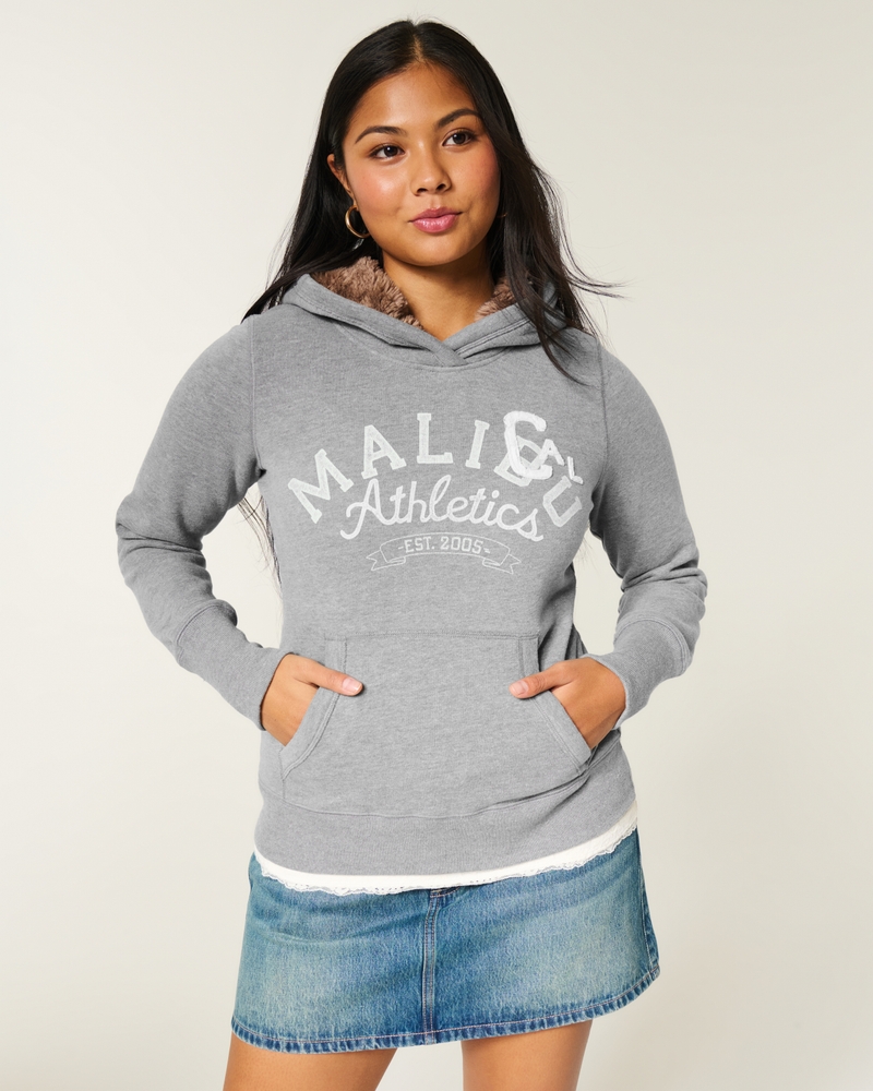 faux fur lining hooded patterned hoodie