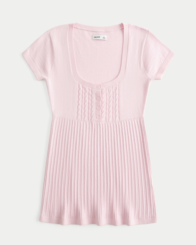 short-sleeved henley collar babydoll top