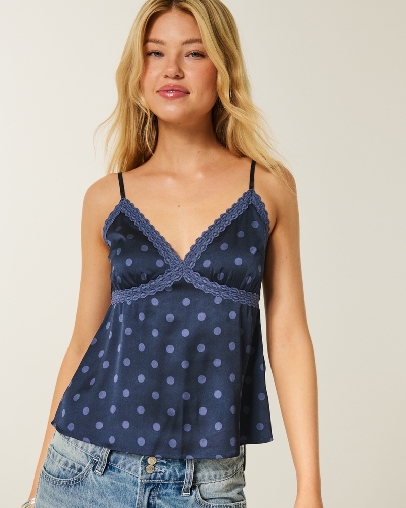 casual lace-trimmed satin camisole