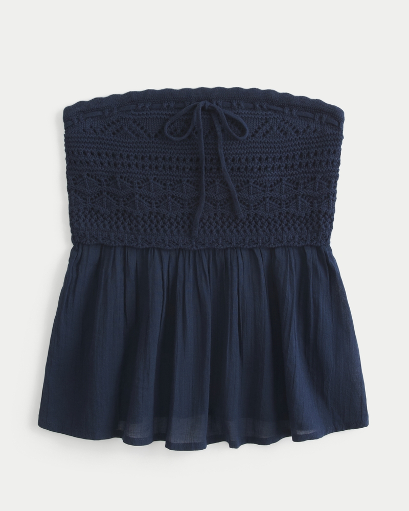 casual strapless crochet style blended top