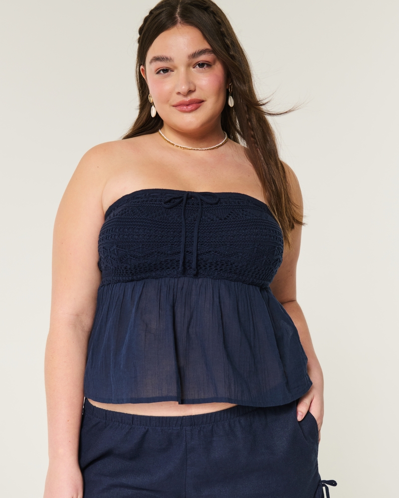 casual strapless crochet style blended top