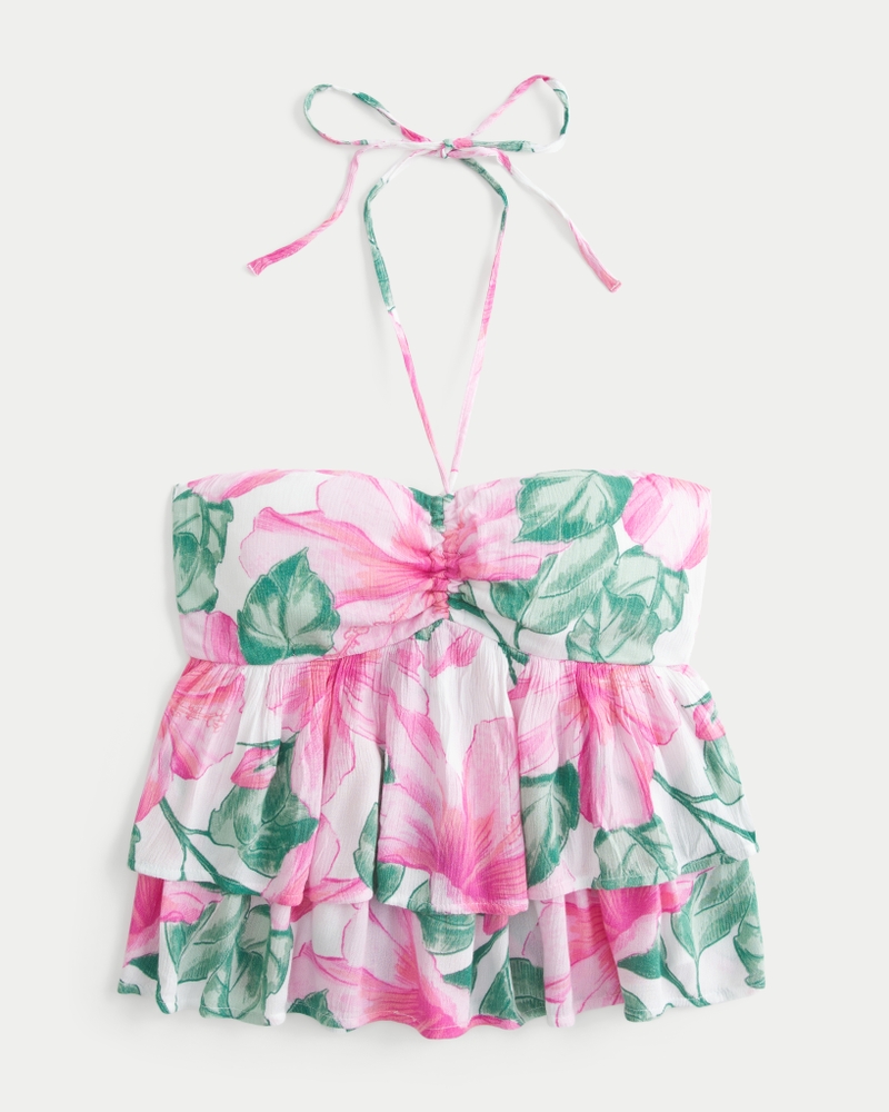 multi-layered halter neck babydoll top