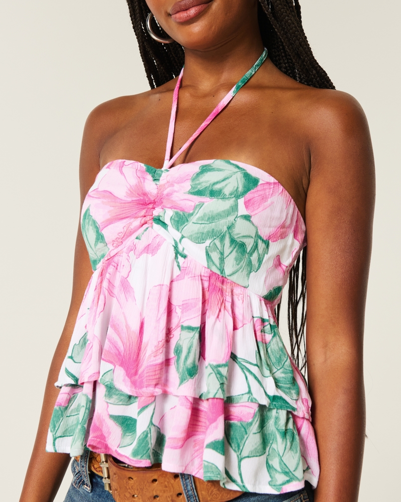 multi-layered halter neck babydoll top