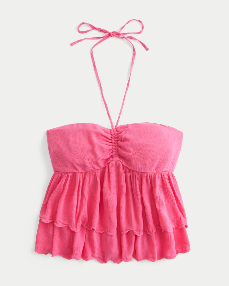 multi-layered halter neck babydoll top