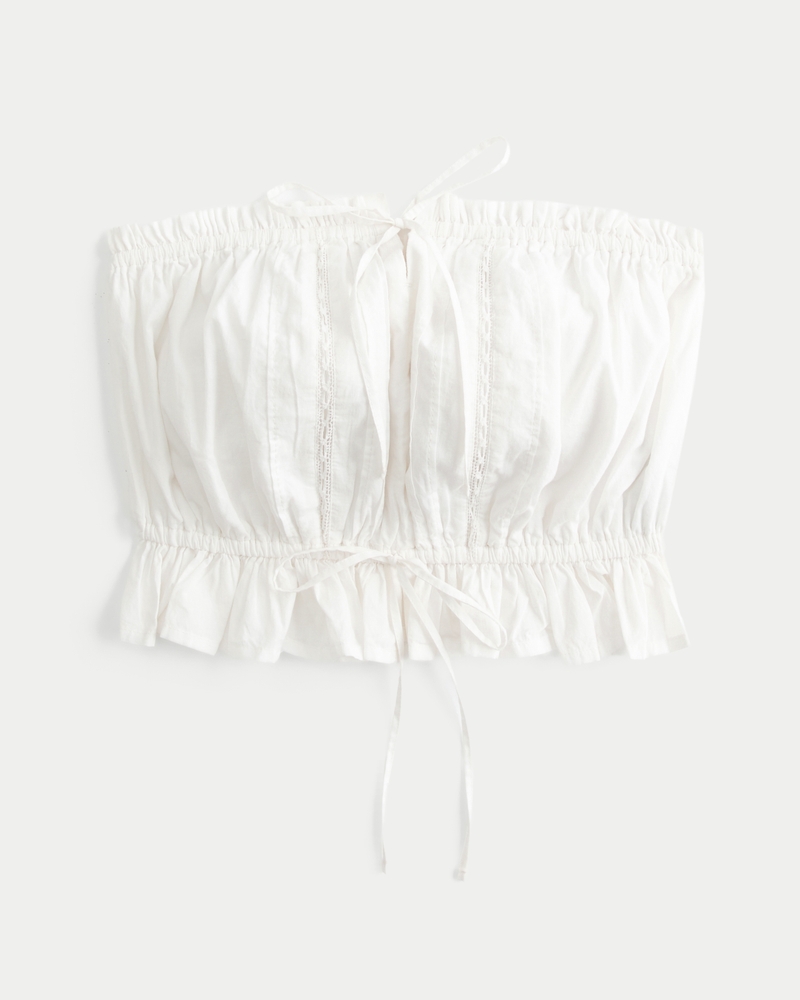 loose-fitting short-length strapless lace-trimmed bustier top