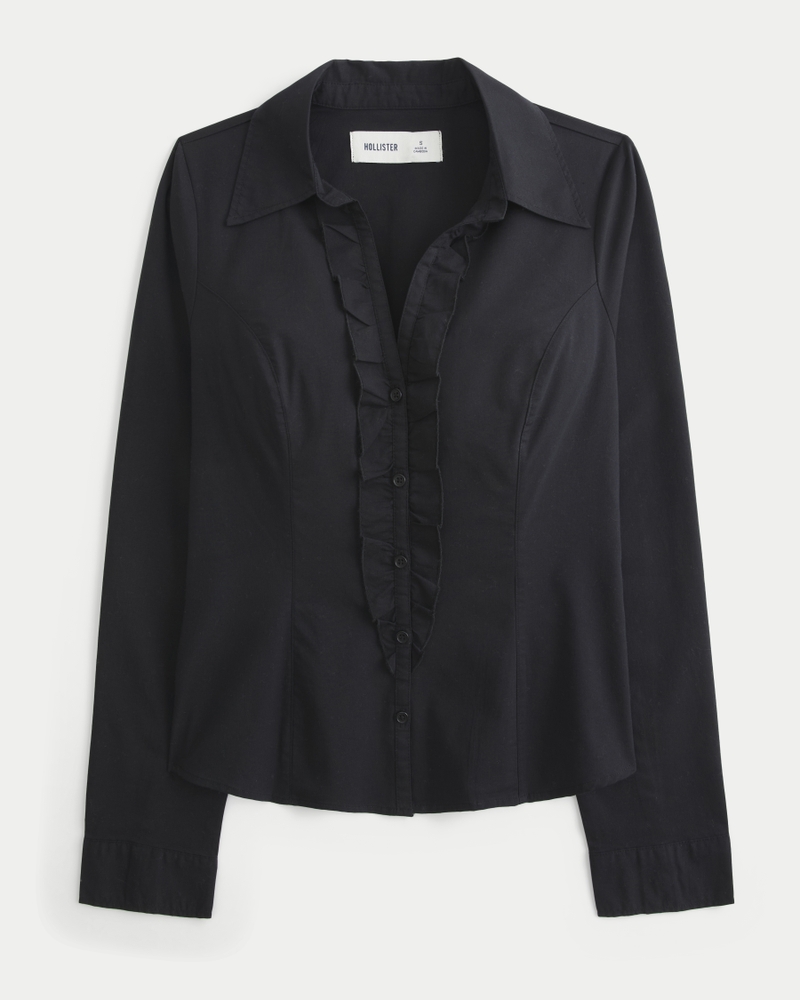 swallowtail style elastic poplin shirt