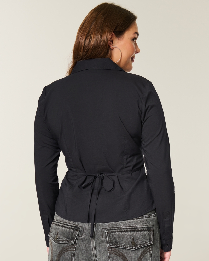 swallowtail style elastic poplin shirt
