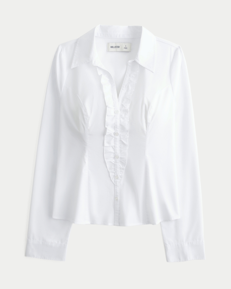 swallowtail style elastic poplin shirt