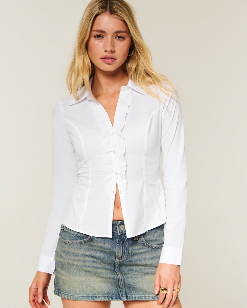 swallowtail style elastic poplin shirt