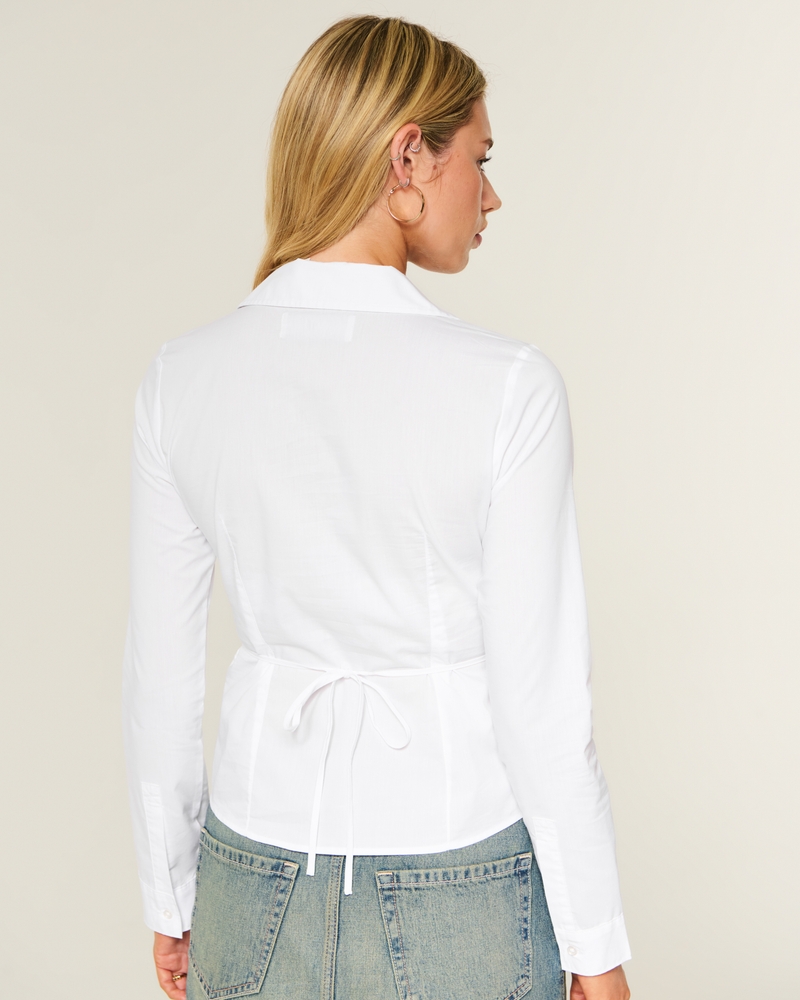 swallowtail style elastic poplin shirt