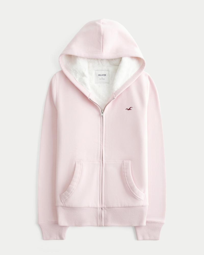 faux fur-lined zip-up hoodie