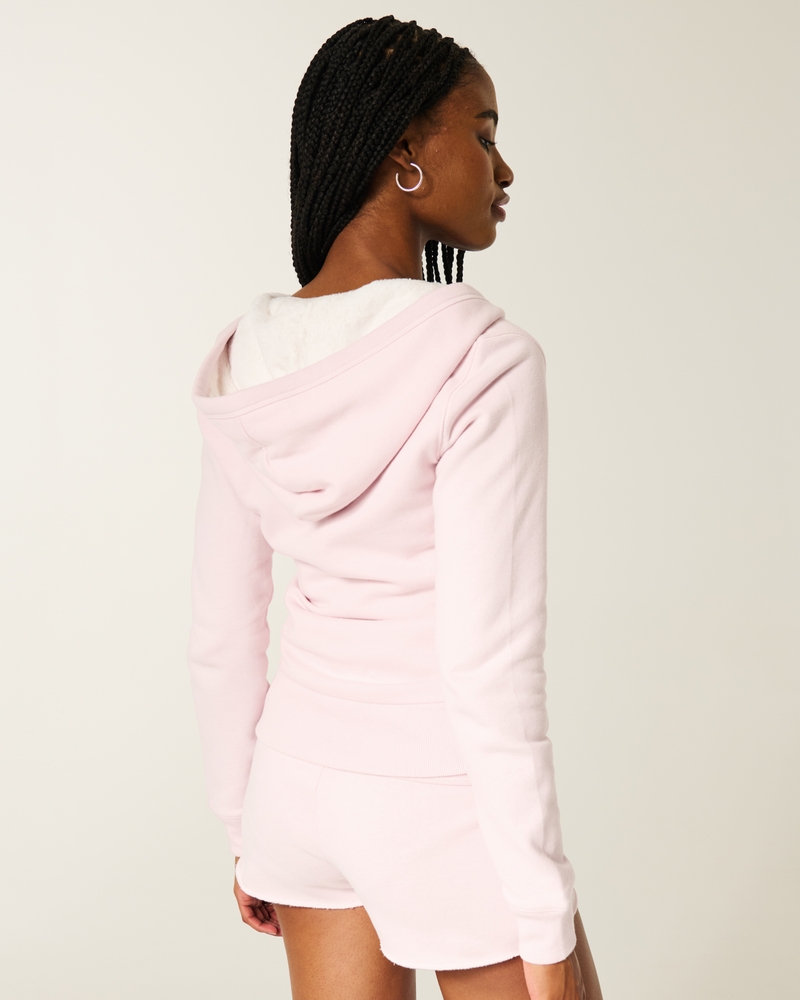 faux fur-lined zip-up hoodie