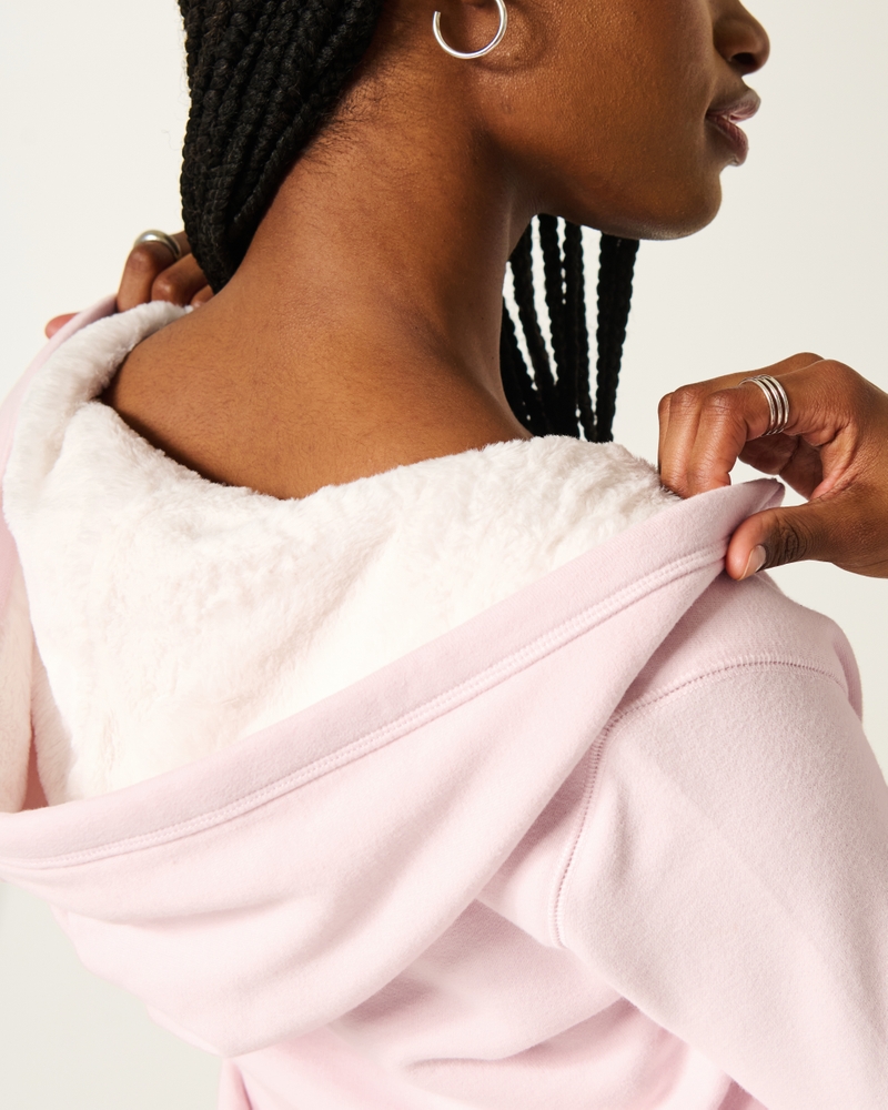 faux fur-lined zip-up hoodie