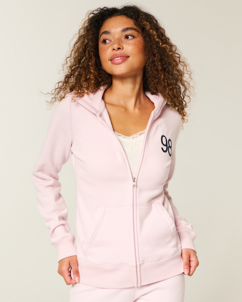 logo pattern zip-up hoodie