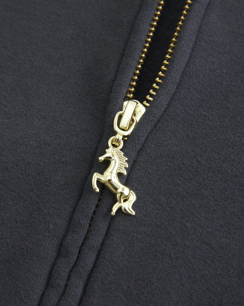 oversized zipper lucky in love pattern hoodie
